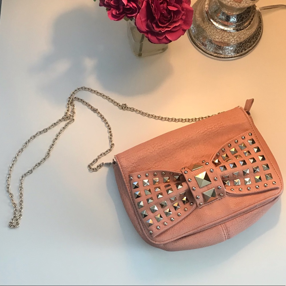 Coral pink studded crossbody purse/clutch